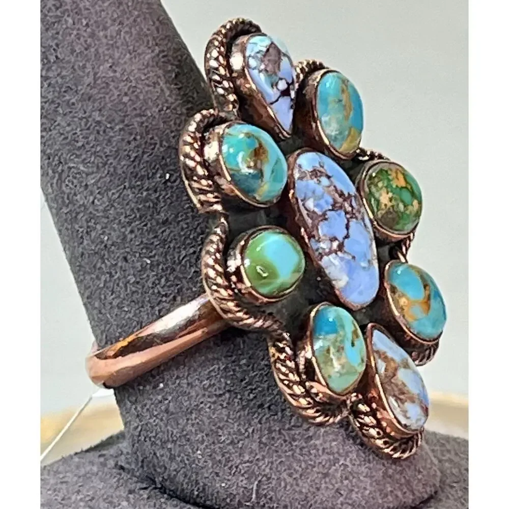 Golden Hills Mojave Sonoran Gold Turquoise Copper Cluster Statement Ring Adj Sz
